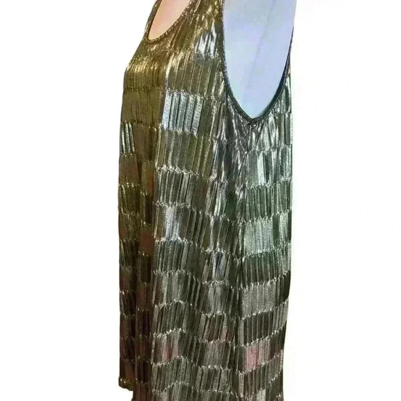 Minkpink Metallic Shiny Silver Midi  Dress Size Medium With Scoop Neckline - Picture 3 of 5